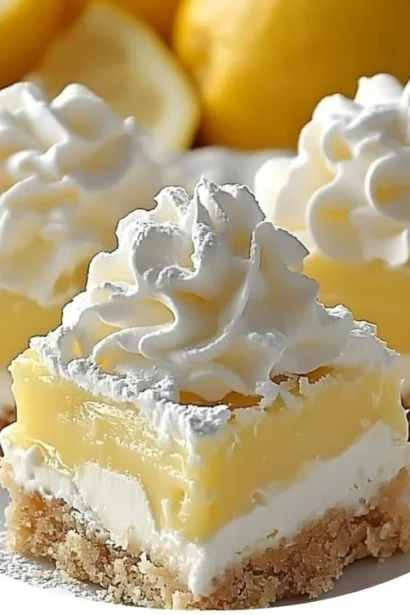Lazy Day Lemon Cream Pie Bars with a creamy lemon filling and buttery crust.