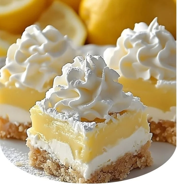 Lazy Day Lemon Cream Pie Bars with a creamy lemon filling and buttery crust.