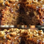 Delicious Walnut and Date Cake topped with walnuts and dates