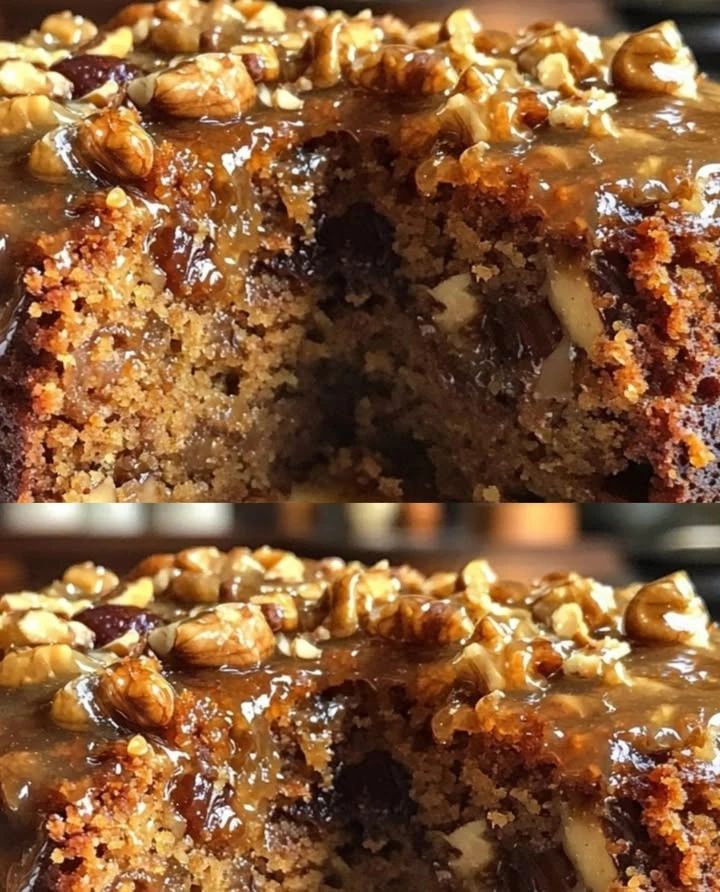 Delicious Walnut and Date Cake topped with walnuts and dates