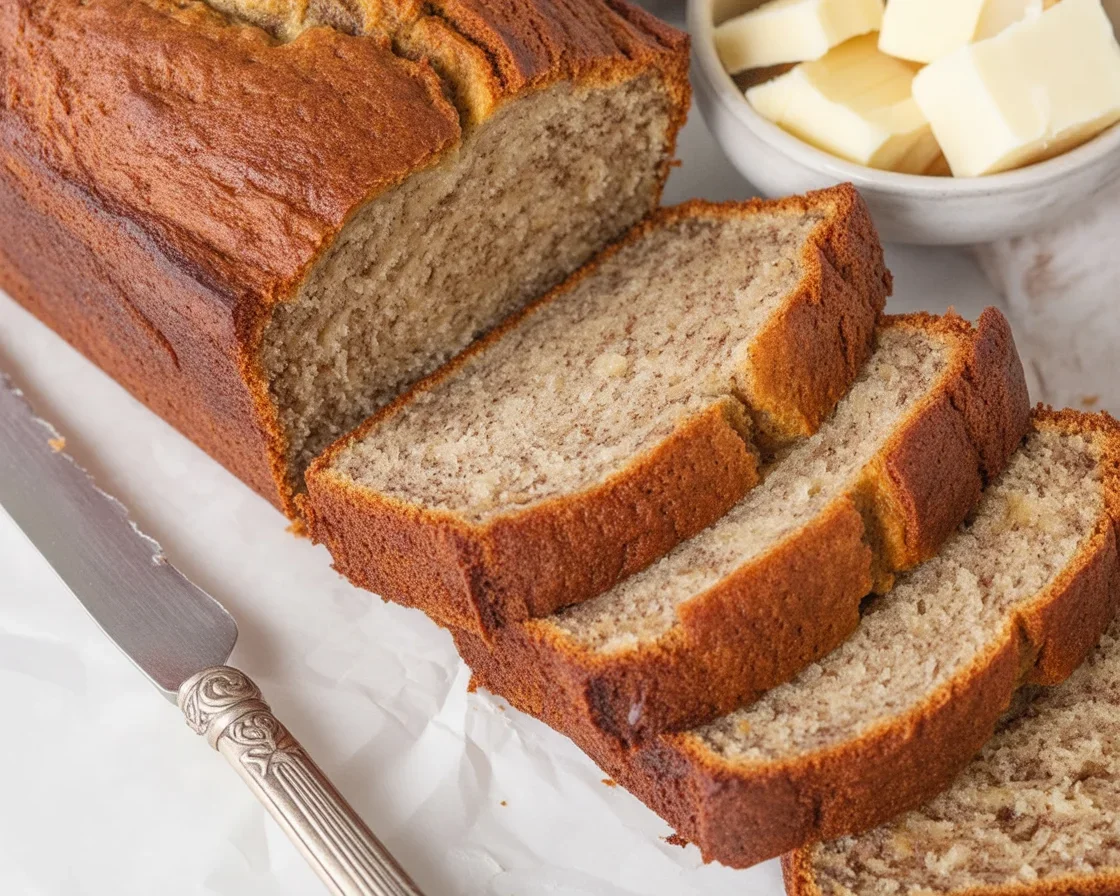 Quick banana bread made with ripe bananas, moist and easy recipe, no mixer required.