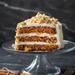 Delicious carrot cake topped with smooth cream cheese frosting