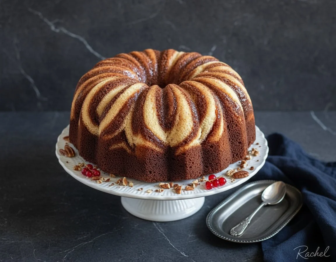 Delicious Cinnamon Swirl Bundt Cake with a rich and moist texture.