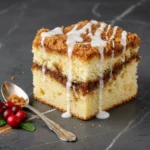 Delicious coffee cake served with a cup of coffee.