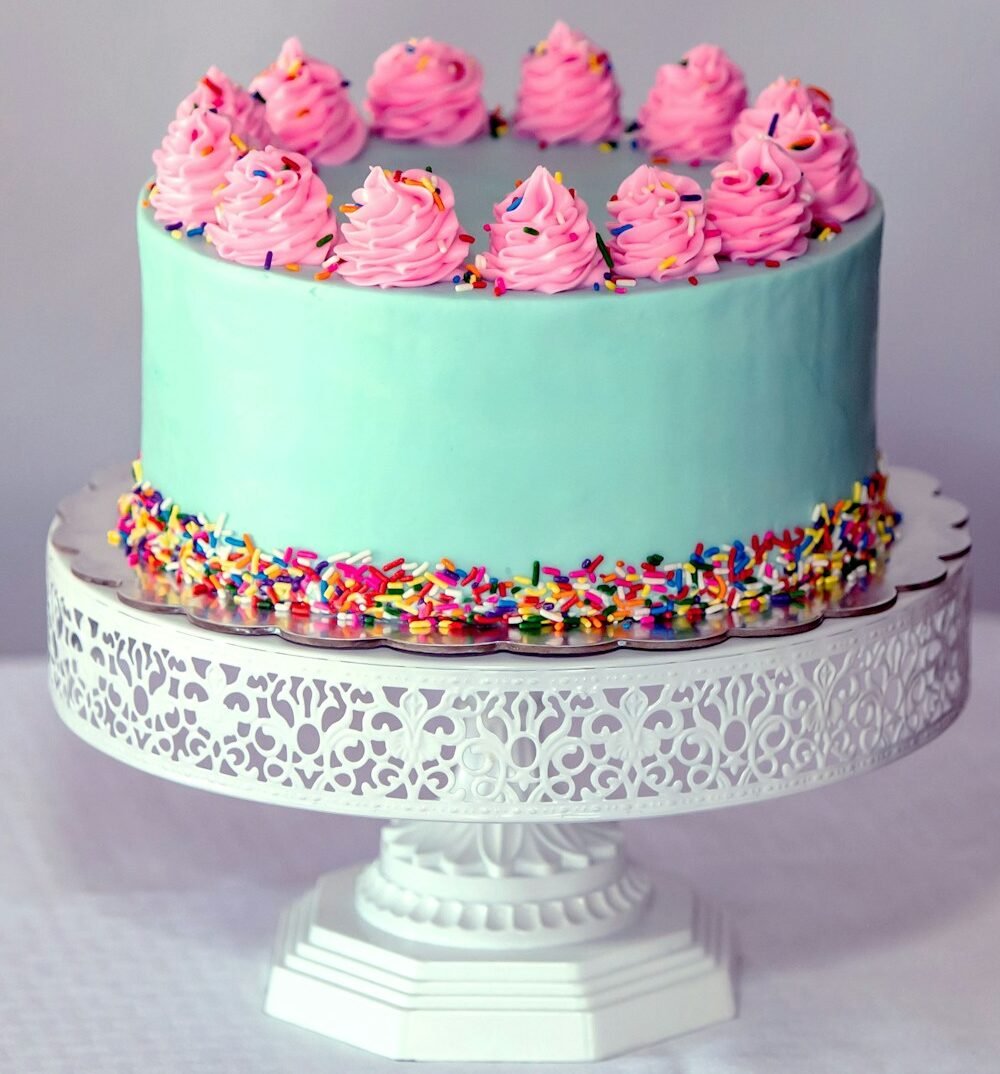 pink and white floral cake