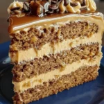Gooey coffee caramel cake topped with creamy caramel sauce and coffee glaze