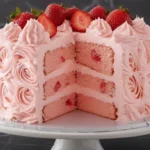 Delicious homemade strawberry cake with fresh strawberries and whipped cream