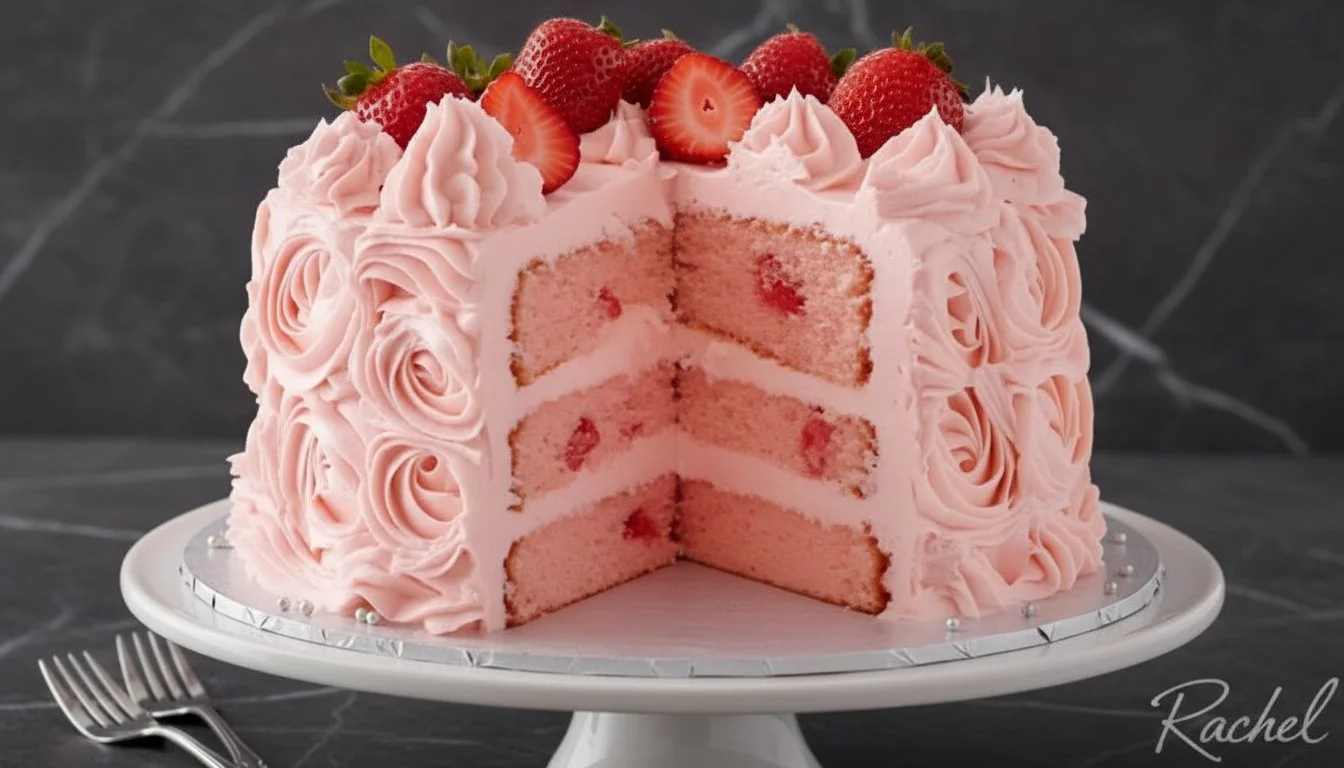 Delicious homemade strawberry cake with fresh strawberries and whipped cream