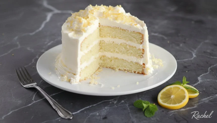 Delicious slice of Italian Lemon Cream Cake with lemon zest and cream topping