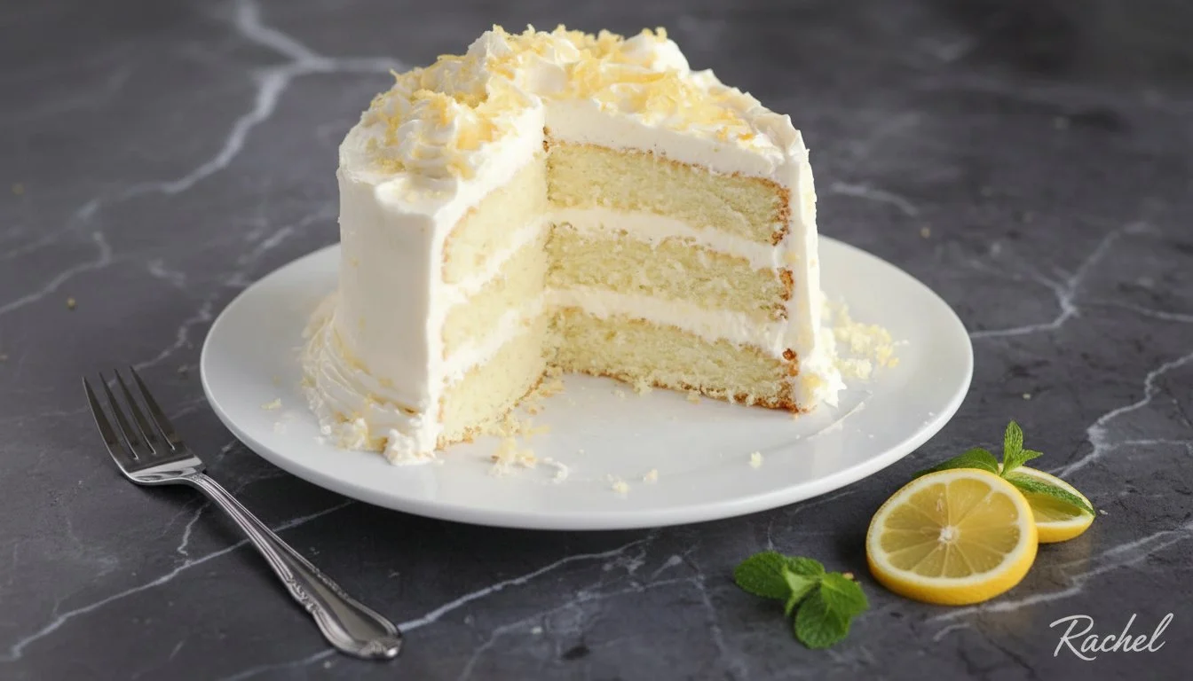 Delicious slice of Italian Lemon Cream Cake with lemon zest and cream topping