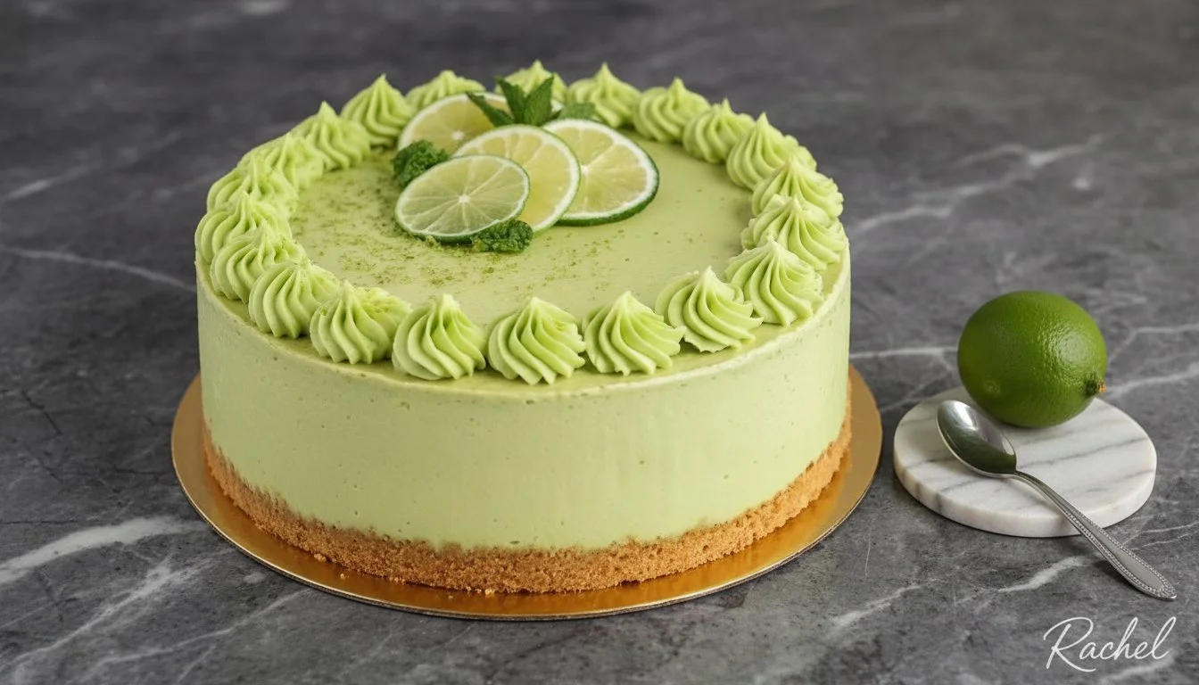 Delicious slice of Key Lime Cake with creamy frosting and key lime zest