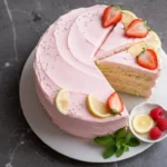 Homemade strawberry lemon cake with fresh strawberries and lemon zest topping