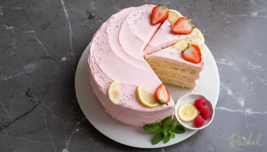 Homemade strawberry lemon cake with fresh strawberries and lemon zest topping