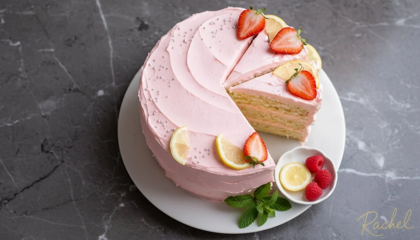 Homemade strawberry lemon cake with fresh strawberries and lemon zest topping