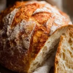 Freshly baked no-knead artisan bread loaf