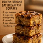 Healthy Banana Oat Breakfast Bars on a wooden table with fresh bananas