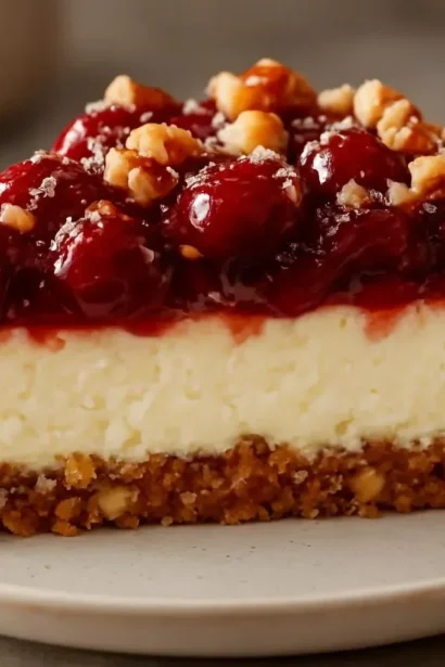 Cherry Pecan Cheesecake Lush dessert with layers of cherry and pecans
