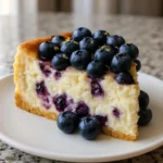High-protein blueberry lemon cake with cottage cheese on a plate