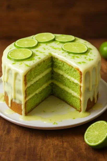 Delicious Key Lime Pound Cake topped with lime zest and icing.