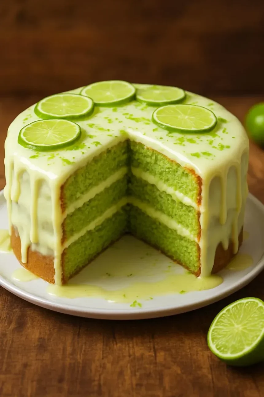 Delicious Key Lime Pound Cake topped with lime zest and icing.
