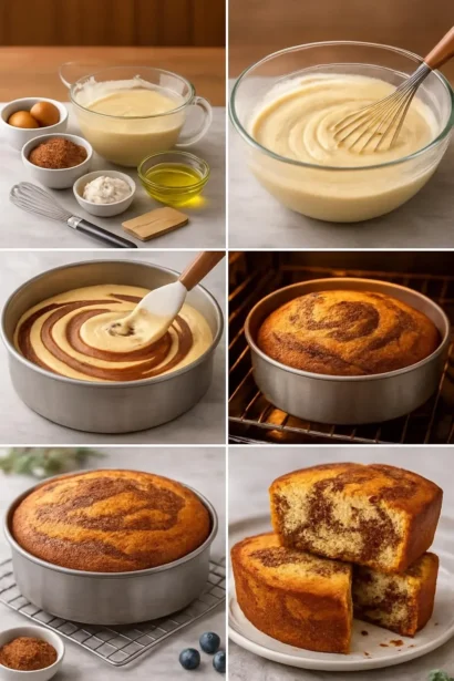 Delicious homemade Marble Cake with vanilla and chocolate swirls
