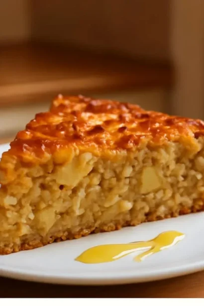 Delicious No Flour Oatmeal Apple Cake topped with fresh apple slices