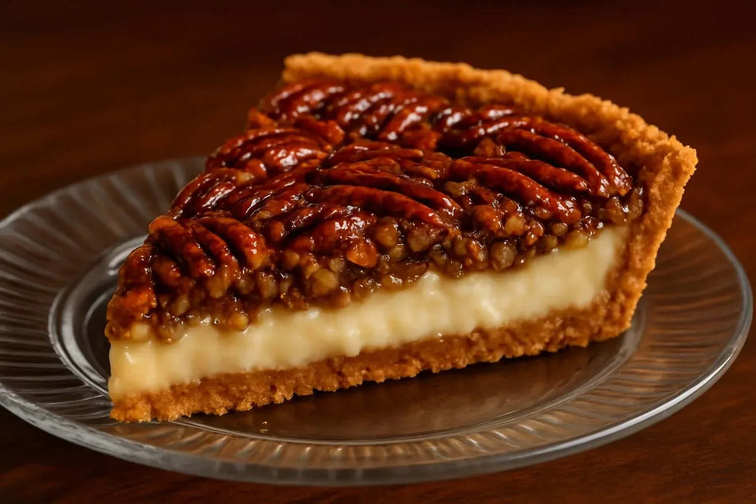 Delicious pecan cheesecake pie with creamy filling and pecan topping