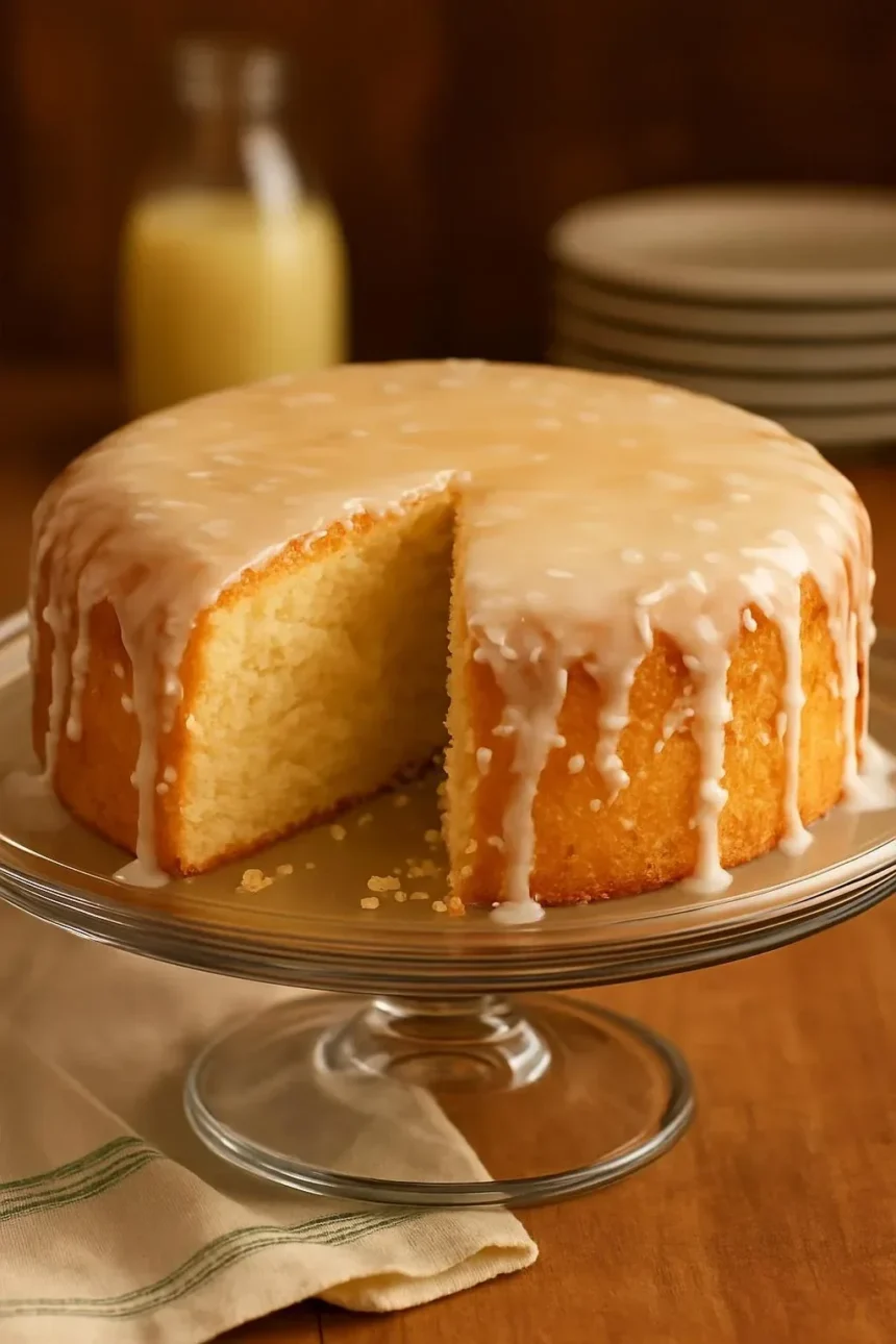 Pina Colada Pound Cake topped with pineapple slices and coconut sprinkles