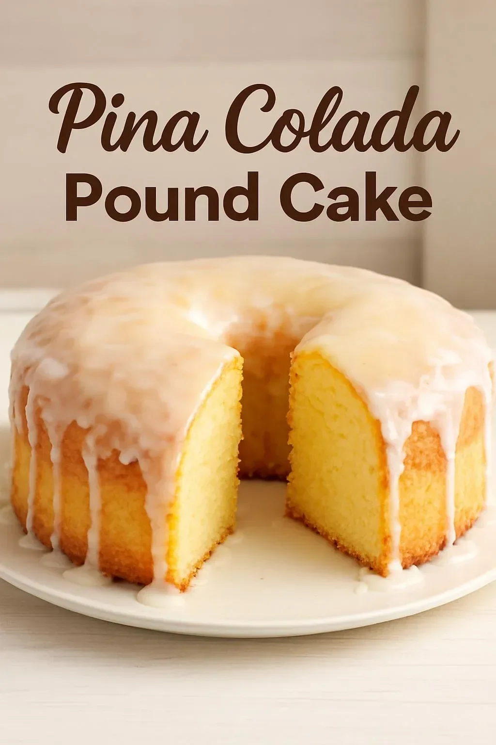 Delicious slice of Pina Colada Pound Cake with tropical pineapple and coconut flavor