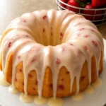 Delicious slice of Strawberry Cream Cheese Pound Cake topped with strawberries