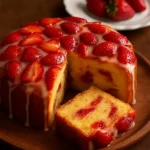 Delicious Strawberry Pineapple Pound Cake slice on a white plate.