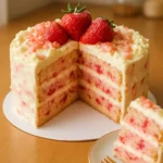 Delicious Strawberry White Chocolate Cake with cream cheese frosting