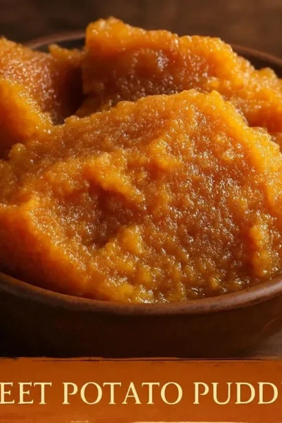 Creamy sweet potato pudding served in a bowl, garnished with spices.