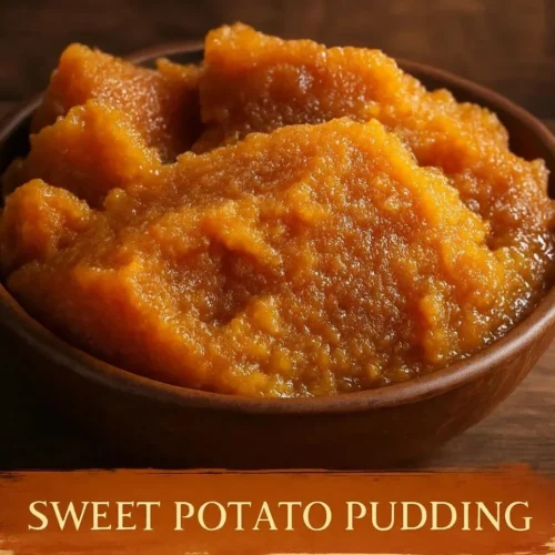 Creamy sweet potato pudding served in a bowl, garnished with spices.